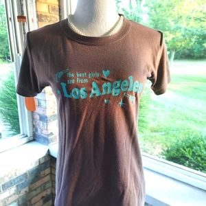 Vintage looking Distressed Y2K Urban Renewal Graphic Tee Jr L LOS ANGELES GIRLS